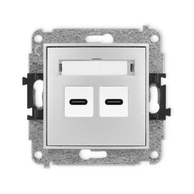 MINI Mechanizm ładowarki USB podwójnej 2xUSB C, 20W max., srebrny metalik 7MCUSB‑7 - obrazek 1