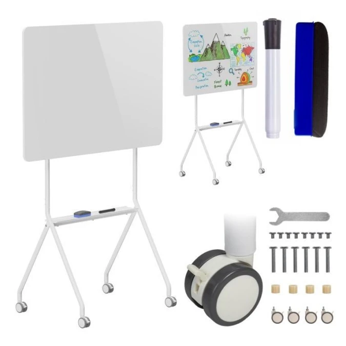 Mobilna tablica suchościeralna Ergo Office, orientacja pozioma, biała, jednostronna, z półką, wymiary tablicy 1190x790mm, ER‑306