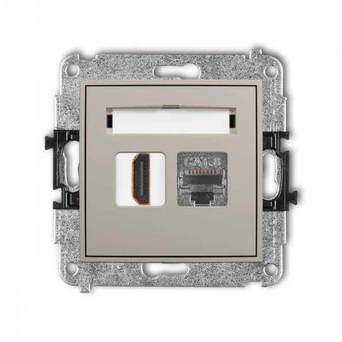 MINI Mechanizm gniazda pojedynczego HDMI 2.1, 8K + gniazda komp. poj. 1xRJ45, kat. 8, ekranowany, 8‑stykowy taupe 60MGHK‑88 - obrazek 1