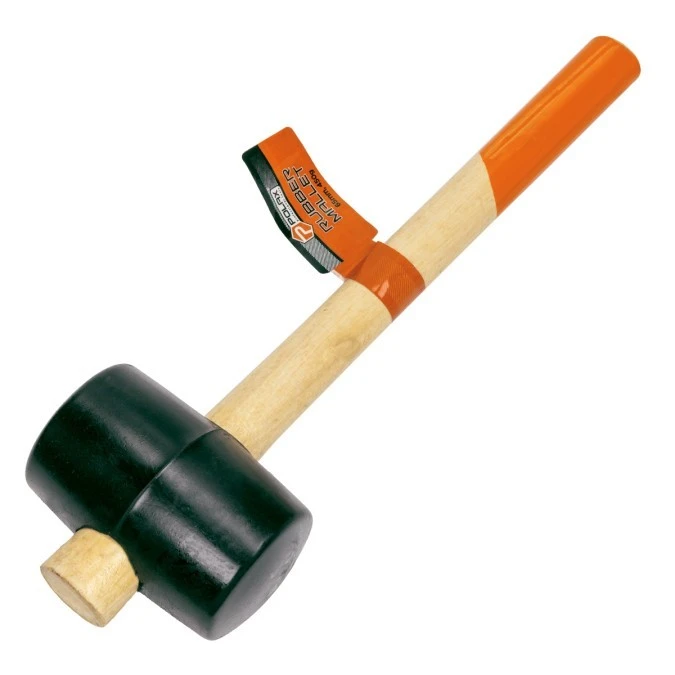 Młotek gumowy, czarny z drewnianą rączką 60 mm 450 g (39‑005) - obrazek 1
