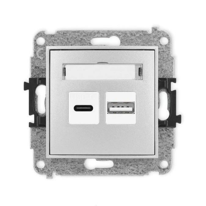 MINI Mechanizm ładowarki USB podwójnej USB C + USB A, 30W max. srebrny metalik 7MCUSB‑10 - obrazek 1