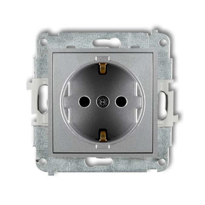 MINI Mechanizm gniazda pojedynczego z uziemieniem SCHUKO 2P+Z (przesłony torów prądowych) srebrny metalik 7MGP‑1sp - obrazek 1