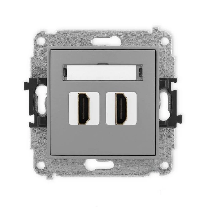 MINI Mechanizm gniazda podwójnego HDMI 2.1, 8K szary mat 27MHDMI‑6 - obrazek 1
