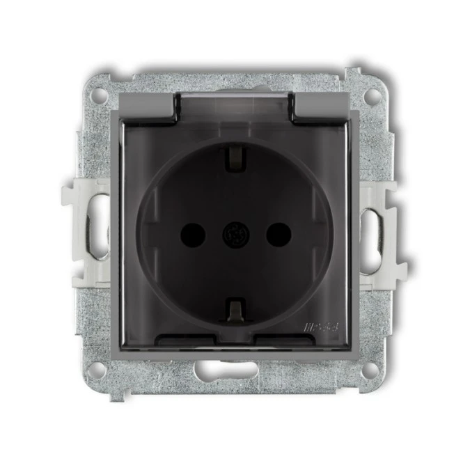 MINI Mechanizm gniazda bryzgoszczelnego z uziemieniem SCHUKO 2P+Z (klapka dymna, przesłony torów prądowych) szary mat 27MGPB‑1sd - obrazek 1