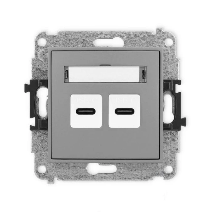 MINI Mechanizm ładowarki USB podwójnej 2xUSB C, 20W max., szary mat 27MCUSB‑7 - obrazek 1