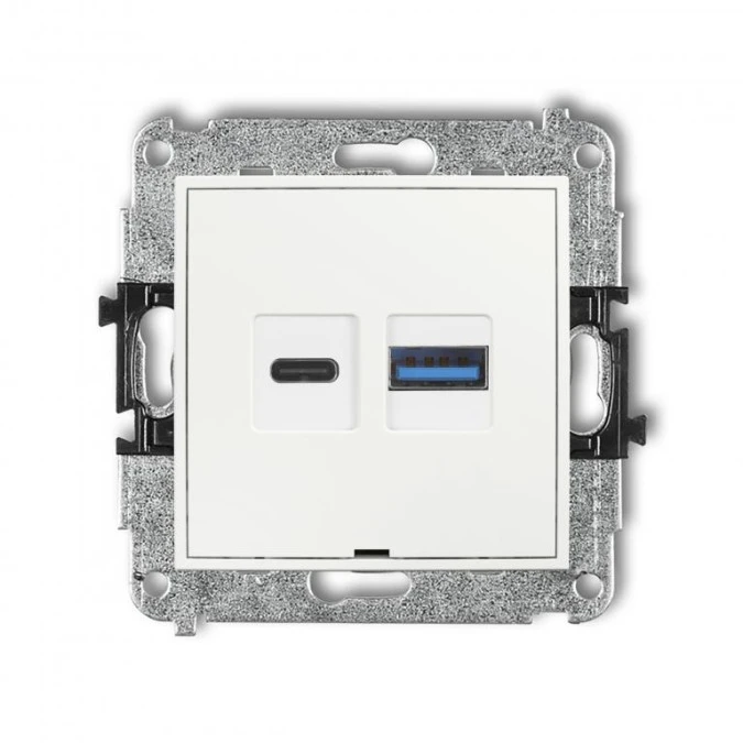 MINI Mechanizm ładowarki USB podwójnej USB C + USB A, 30W max., bez pola opisowego biały MCUSBBO‑10