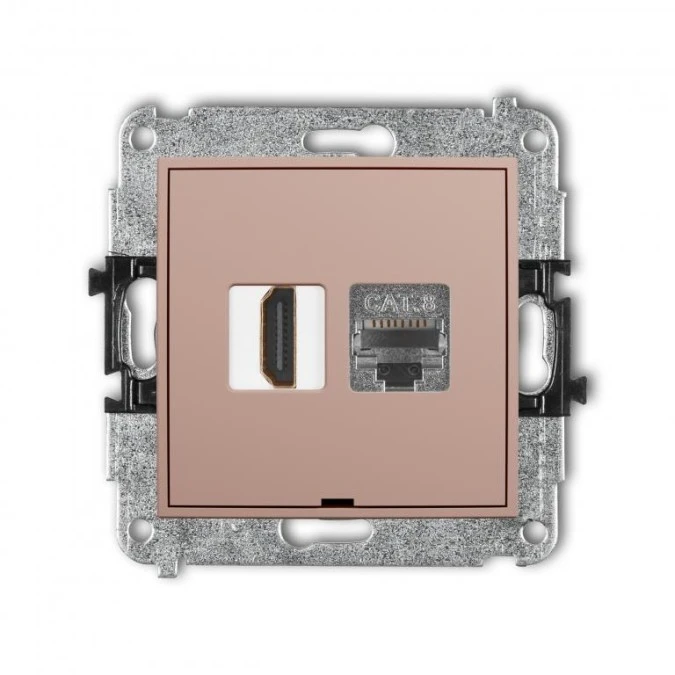 MINI Mechanizm gniazda HDMI 2.1, 8K + gniazda 1xRJ45, kat. 8, ekranowany, 8‑stykowy, bez pola opisowego łososiowy 62MGHKBO‑88 - obrazek 1