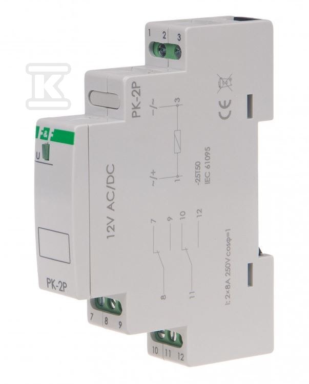 Przekaźnik elektromagnetyczny PK-2P 12V AC/DC, styk: 2P I=2x8A, 1 moduł PK-2P-12V - obrazek 2