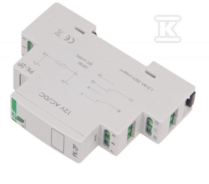 Przekaźnik elektromagnetyczny PK-2P 12V AC/DC, styk: 2P I=2x8A, 1 moduł PK-2P-12V - obrazek 3