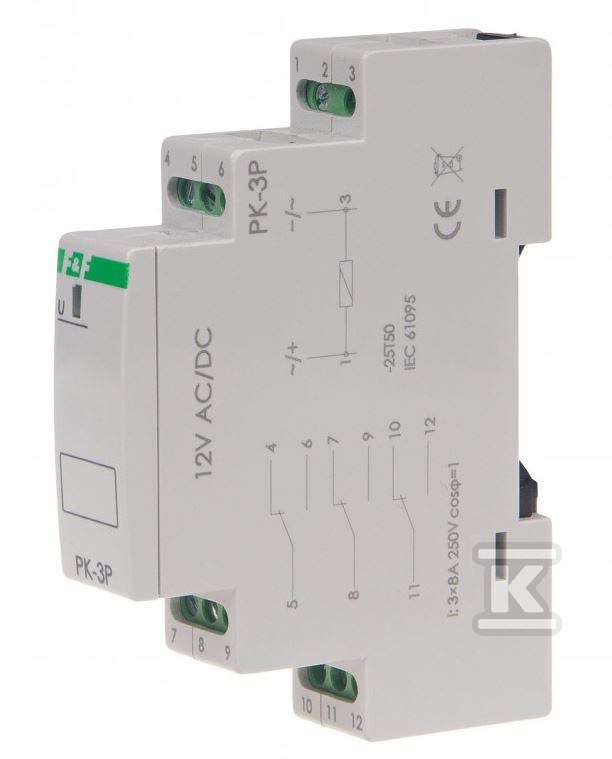 Przekaźnik elektromagnetyczny PK-3P 12V AC/DC, styk: 3P I=3x8A, 1 moduł PK-3P-12V - obrazek 3