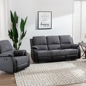 Kanapa 3-osobowa i fotel z funkcją relax z mikrofibry i ekoskóry Kolor szary i czarny BRODY 588413