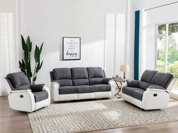 Kanapa 2-osobowa z funkcją relax z mikrofibry i ekoskóry Kolor szary i biały BRODY 139107 Kanapa 2-osobowa z funkcją relax z mikrofibry i ekoskóry Kolor szary i biały BRODY 139107