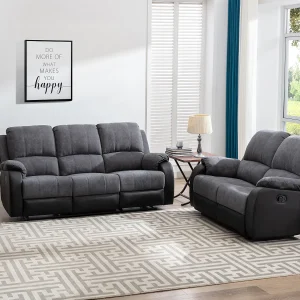 Kanapa 3+2-osobowa z funkcją relax z mikrofibry i ekoskóry Kolor szary i czarny BRODY 588403