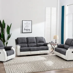Kanapa 3+2+1 z funkcją relax z mikrofibry i ekoskóry w kolorze szarym i białym BRODY 588427 Kanapa 3+2+1 z funkcją relax z mikrofibry i ekoskóry w kolorze szarym i białym BRODY 588427