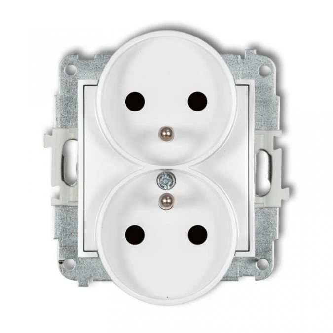 MINI Mechanizm gniazda podwójnego do ramki z uziemieniem 2x(2P+Z) (przesłony torów prądowych) biały mat 25MGPR‑2zp - obrazek 1