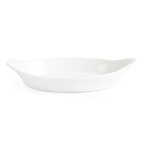 6 x Olympia białe naczynia z owalnymi uszami 289 mm porcelanowe talerze do serwowania bezpieczne w piekarniku