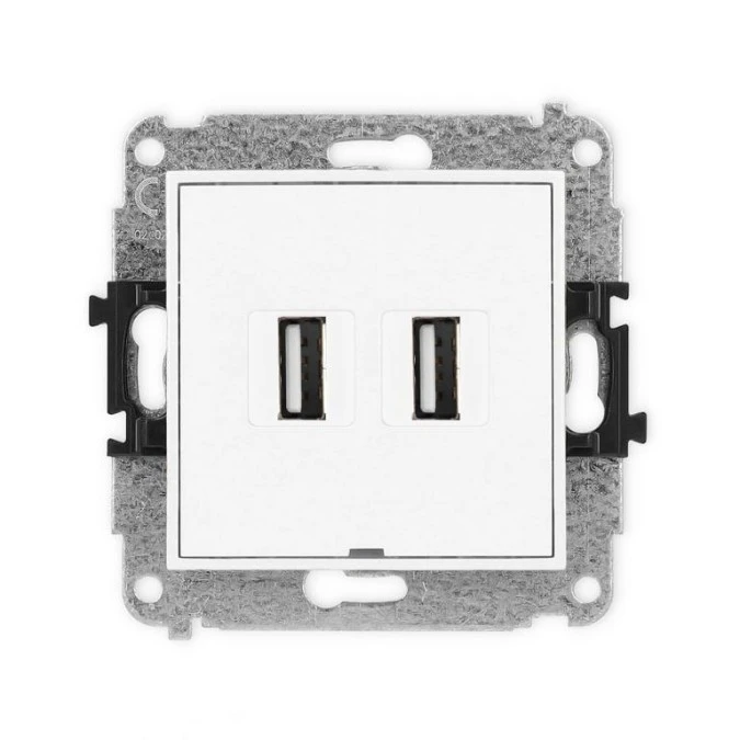 MINI Mechanizm gniazda podwójnego 2xUSB A‑A 2.0, bez pola opisowego biały mat 25MGUSBBO‑2 - obrazek 1