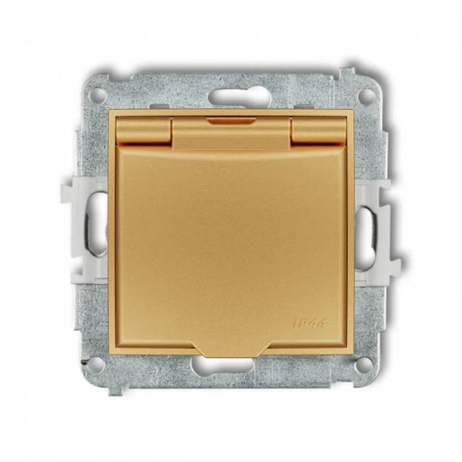 MINI Mechanizm gniazda bryzgoszczelnego z uziemieniem 2P+Z (klapka złota, przesłony torów prądowych) złoty 29MGPB‑1zp - obrazek 1