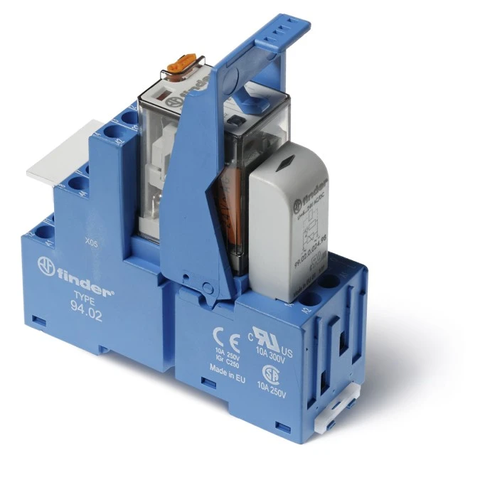 Moduł interfejsowy 27mm, 2P 10A 125V DC, styki AgNi, wskaźnik zadziałania, blokada, przycisk testowy, DIN 58.32.9.125.0050SMA - obrazek 1