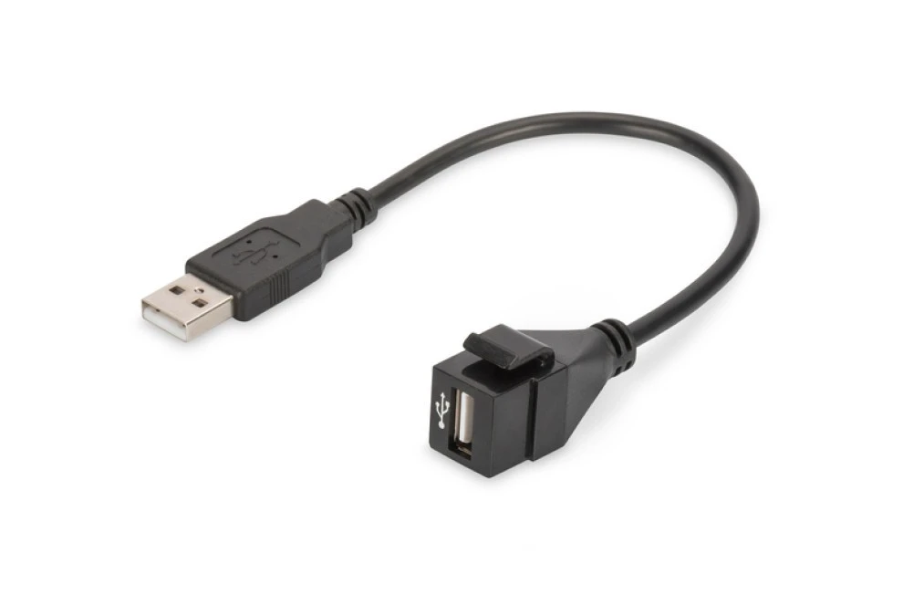 Moduł Keystone USB 2.0 z kablem 16cm łącznik do gniazd i pustych paneli żeński/męski czarny DN‑93402 - obrazek 1