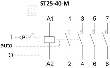 Stycznik modułowy 25A, 4NO, sterowanie ręczne, napięcie cewki 230–240 VAC, montaż na szynie, ST25-40-M - obrazek 2