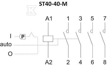 Stycznik modułowy 40A, 4NO, sterowanie ręczne, napięcie cewki 230–240 VAC, montaż na szynie, ST40-40-M - obrazek 2
