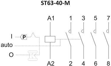 Stycznik modułowy 63A, 4NO, sterowanie ręczne, napięcie cewki 230–240 VAC, montaż na szynie, ST63-40-M - obrazek 2