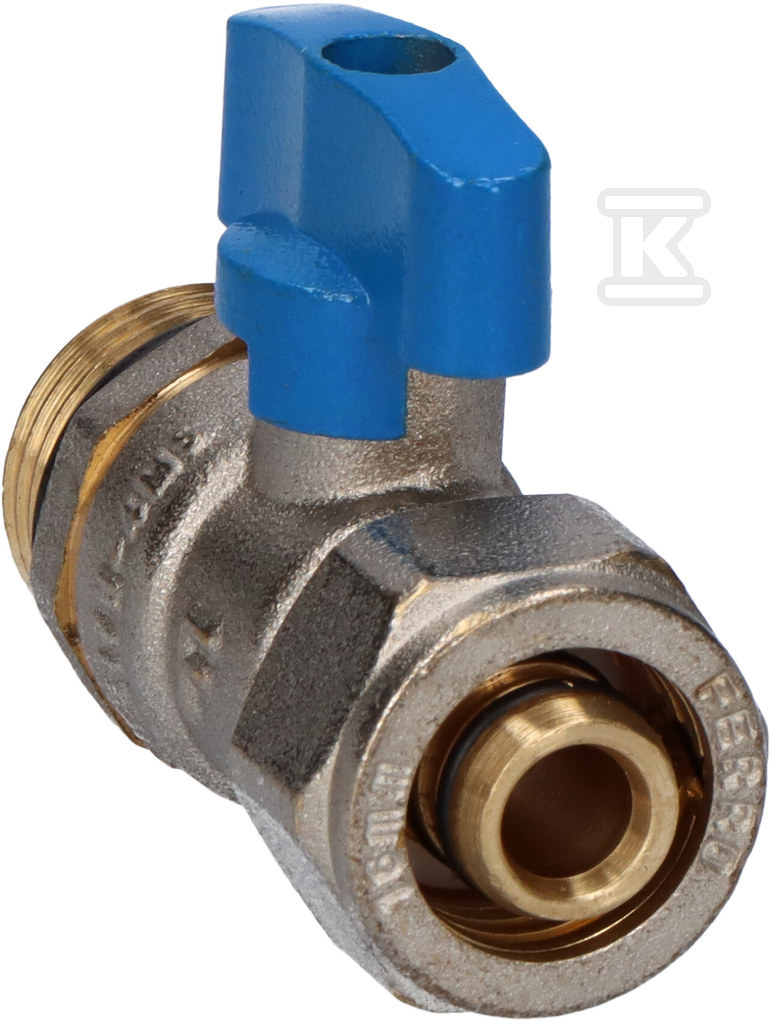 Kurek kulowy do rur wielowarstwowych 16x2mm, wkrętny, niebieski uchwyt, 1/2 cala, F-Comfort KNPEX16-BH