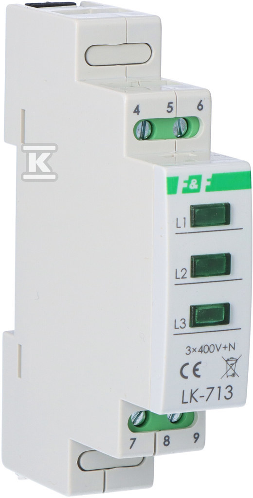 Lampka kontrolna zasilania LK-713 G, 3xLED zielona, 3x230V+N, 1 moduł LK-713G - obrazek 1