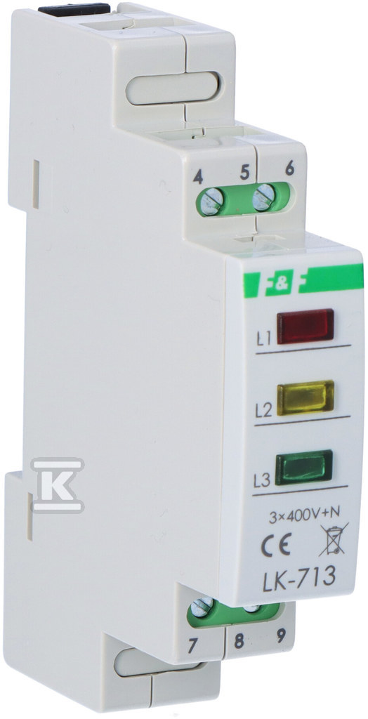 Lampka kontrolna zasilania LK-713 K, 3xLED, zielona, czerwona, żółta, 3x230V+N, 1 moduł LK-713K - obrazek 1