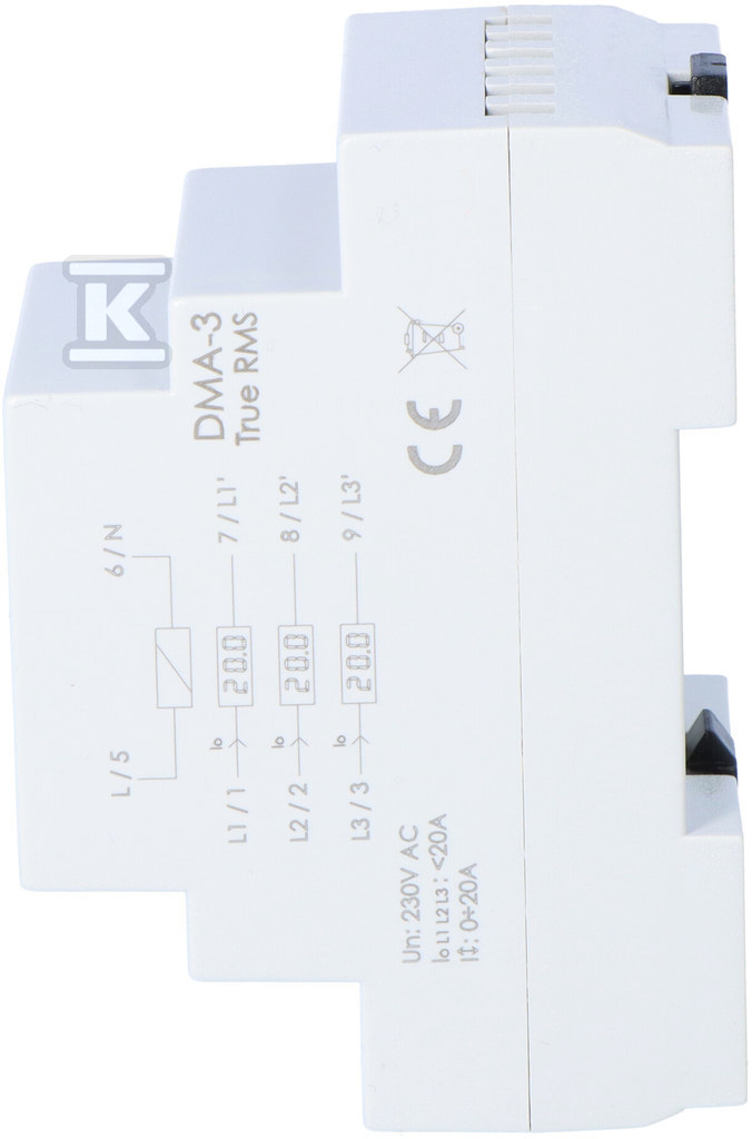 Cyfrowy wskaźnik wartości natężenia prądu, trójfazowy DMA-3 true RMS Imax=20A 3 moduły DMA3RMS - obrazek 2