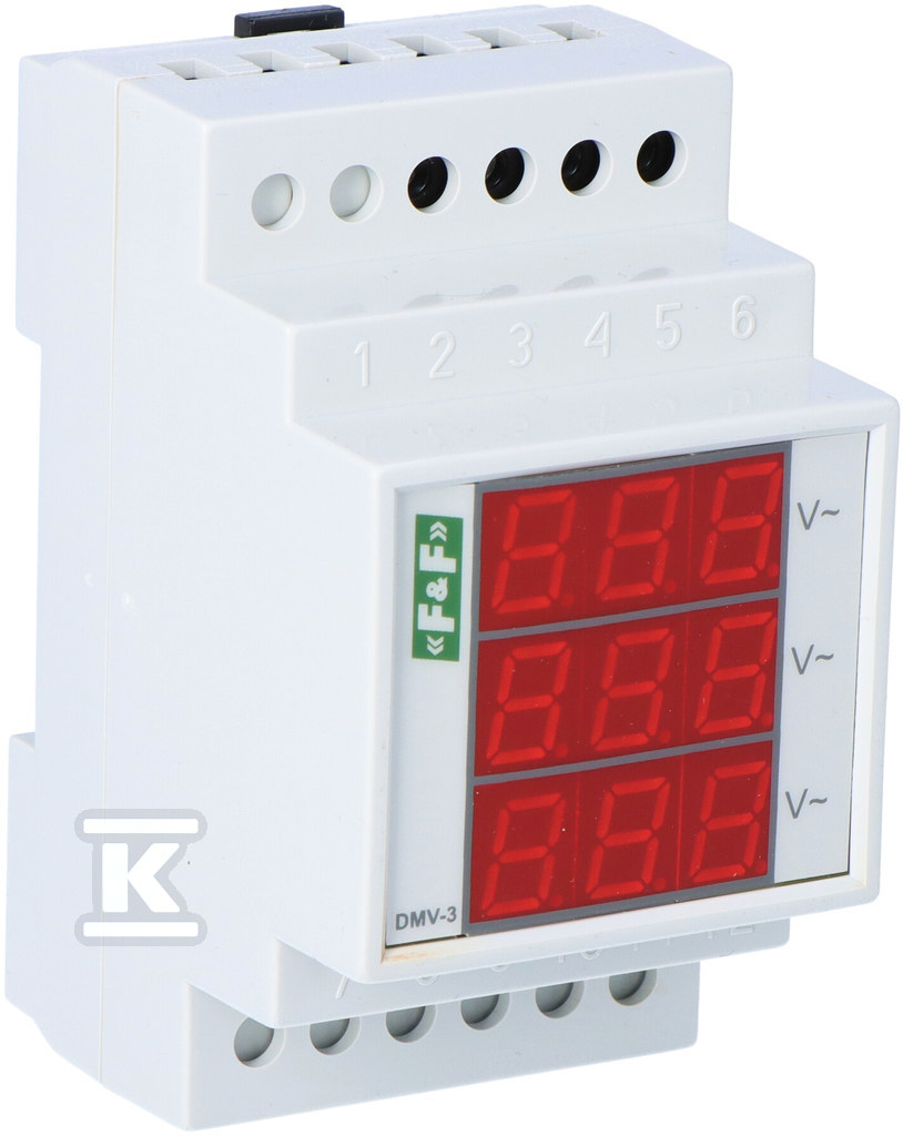 Cyfrowy wskaźnik napięcia, trójfazowy DMV-3 true RMS zakres wskazań 100÷300V 3 moduły DMV3RMS - obrazek 1