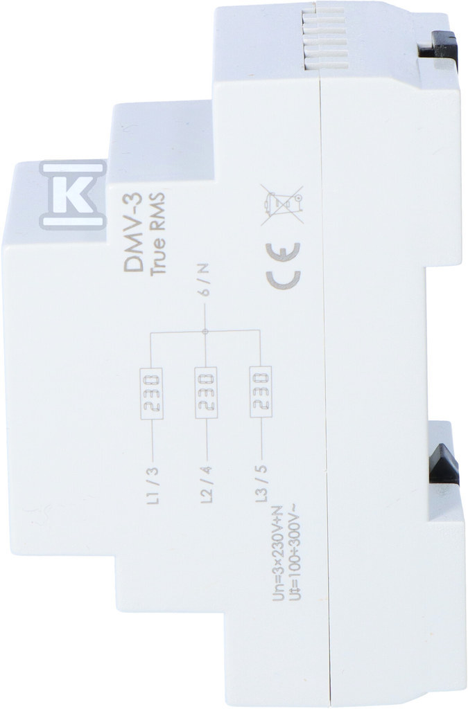 Cyfrowy wskaźnik napięcia, trójfazowy DMV-3 true RMS zakres wskazań 100÷300V 3 moduły DMV3RMS - obrazek 2