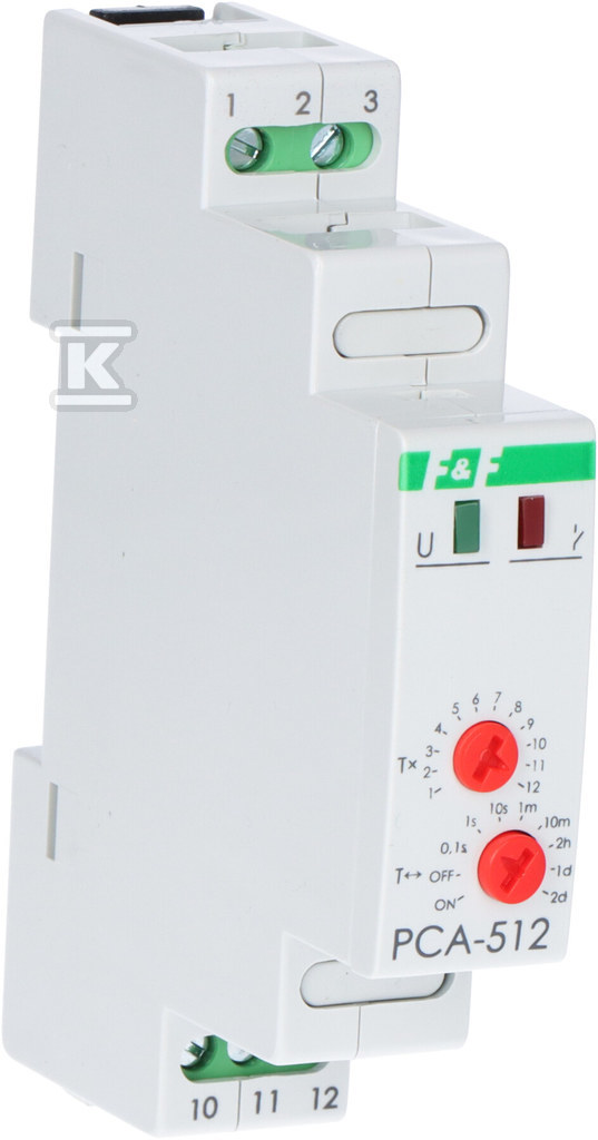 Przekaźnik czasowy PCA-512 UNI jednofunkcyjny-awersyjny(opóźnione rozłączanie), styki: 1P, U=12-264V, I=10A, 1 moduł PCA512UNI
