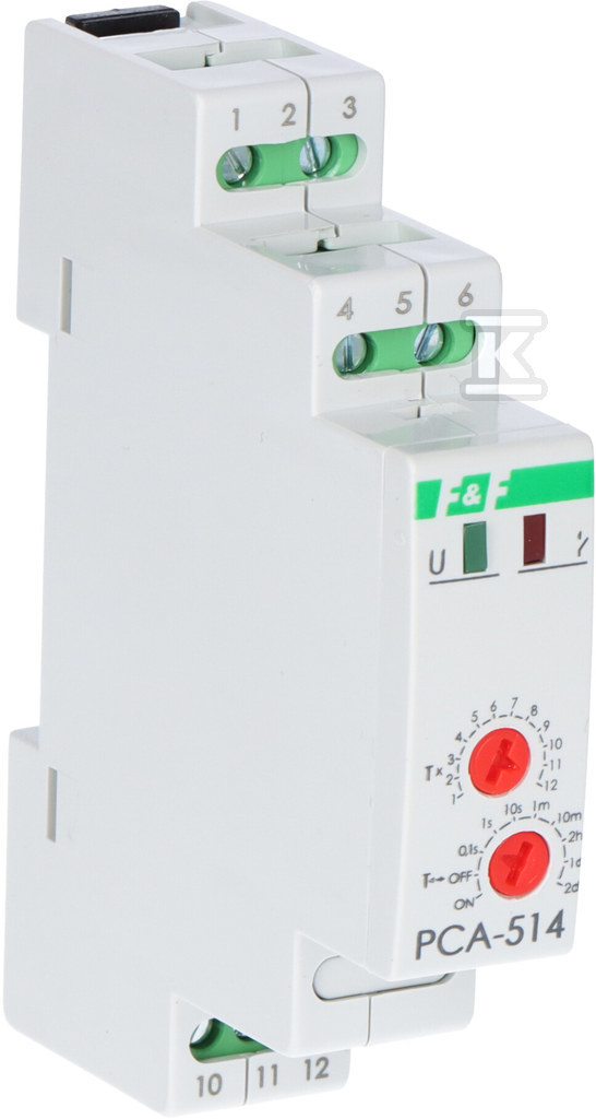 Przekaźnik czasowy PCA-514 DUO jednofunkcyjny-awersyjny(opóźnione rozłączanie), styki: 1P, U=230 i 24V, I=10A, 1 moduł PCA-514DUO