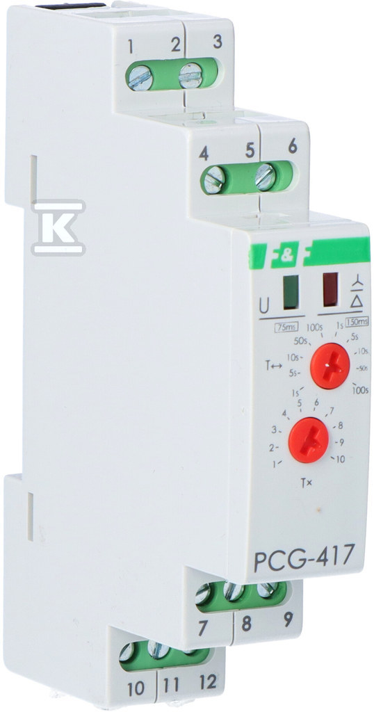 Sterownik czasowy PCG-417 gwiazda – trójkąt, styki: 1P,I=10A, 230VAC i 24V AC/DC, 1 moduł PCG-417DUO