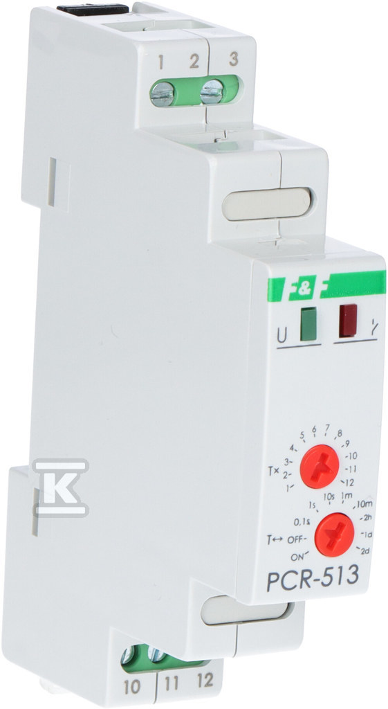 Przekaźnik czasowy PCR-513 jednofunkcyjny-rewersyjny(opóźnione załączanie), styki: 1P, 24V, I=10A, 1moduł PCR-513-24V