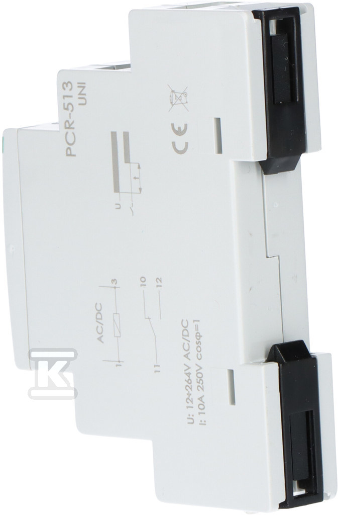 Przekaźnik czasowy PCR-513 UNI jednofunkcyjny- rewersyjny (opóźnione załączanie), styki: 1P, U=12-264V, I=10A, 1 moduł PCR513UNI - obrazek 3