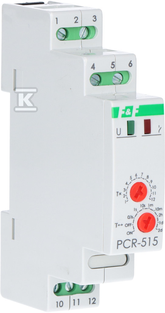 Przekaźnik czasowy PCR-515 DUO jednofunkcyjny- rewersyjny (opóźnione załączanie), styki: 1P, U=230 i 24V, I=10A, 1 moduł PCR-515DUO