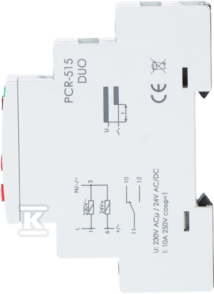 Przekaźnik czasowy PCR-515 DUO jednofunkcyjny- rewersyjny (opóźnione załączanie), styki: 1P, U=230 i 24V, I=10A, 1 moduł PCR-515DUO - obrazek 2