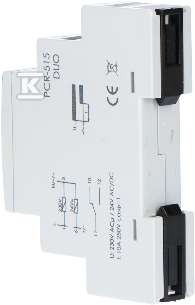 Przekaźnik czasowy PCR-515 DUO jednofunkcyjny- rewersyjny (opóźnione załączanie), styki: 1P, U=230 i 24V, I=10A, 1 moduł PCR-515DUO - obrazek 3
