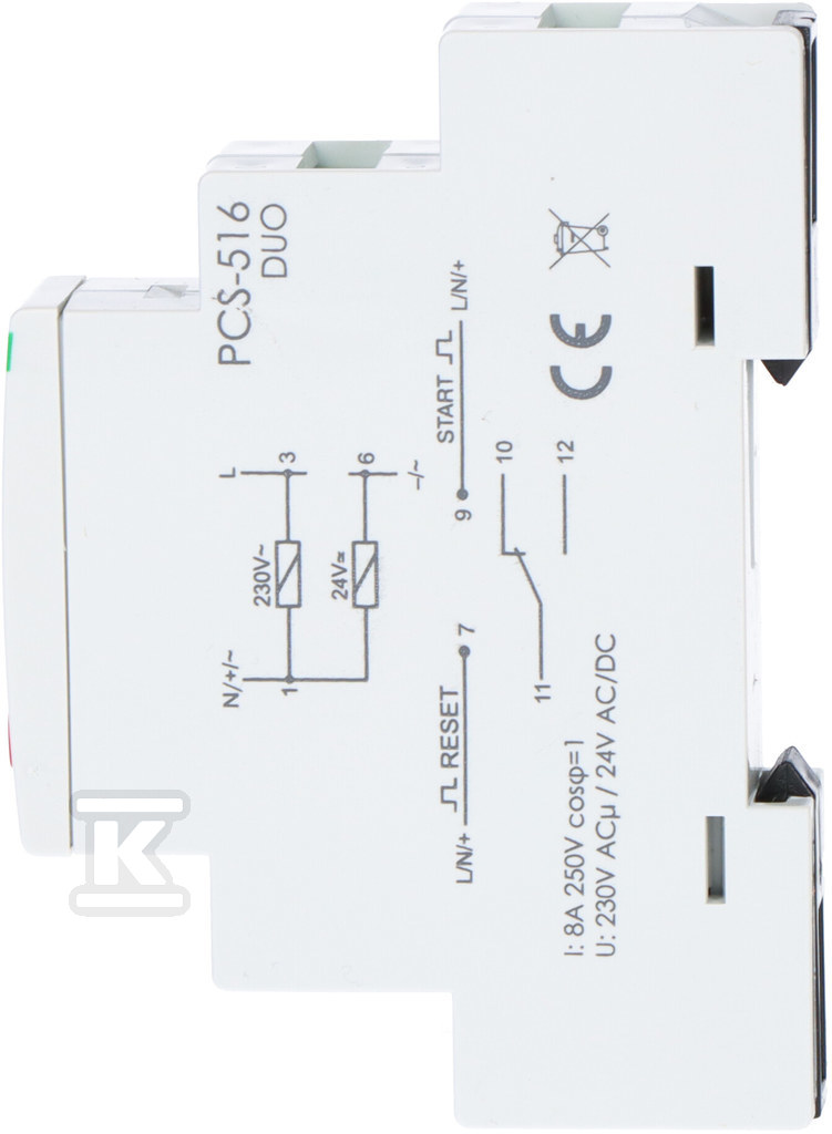 Przekaźnik czasowy PCS-516 DUO dziesięciofunkcyjny, z wejściami: START i RESET, styki: 1P, I=8A,U=230V i 24V PCS-516DUO - obrazek 2
