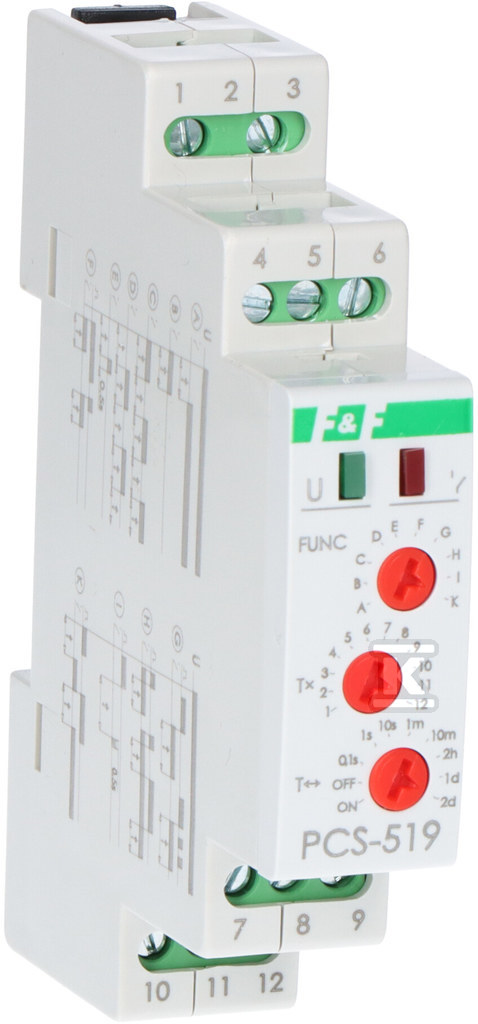 Przekaźnik czasowy PCS-519 DUO dziesięciofunkcyjny, z wejściami: START i RESET, styki: 2P, I=2x8A, U=230V i 24V PCS-519DUO