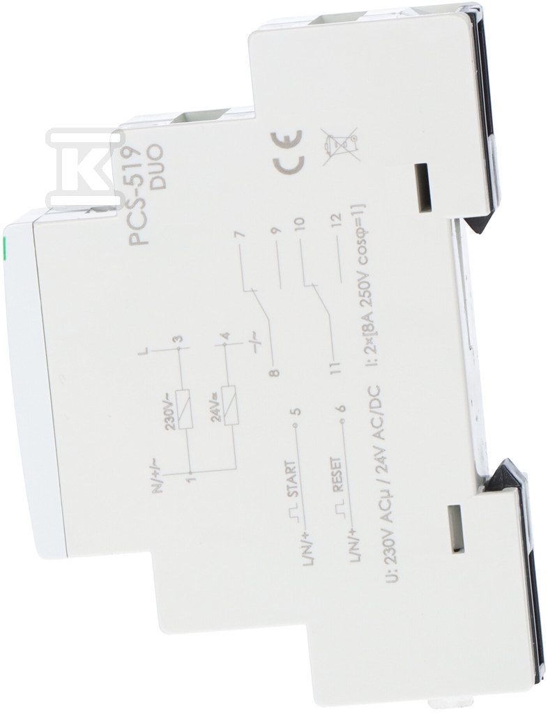 Przekaźnik czasowy PCS-519 DUO dziesięciofunkcyjny, z wejściami: START i RESET, styki: 2P, I=2x8A, U=230V i 24V PCS-519DUO - obrazek 2