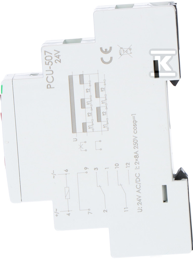 Przekaźnik czasowy 4-funkcyjny (nastawa 2 czasów T1 T3 PCU-507 24V uniwersalny zakres czasowy 0,1s÷576h Un=230V~ Io<2x8A montaż na szynie TH-35 PCU-507-24V - obrazek 3