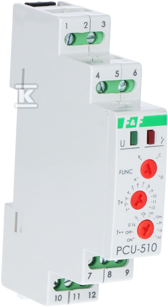 Przekaźnik czasowy PCU-510DUO, napięcie zasilania 230VAC, 24VAC/DC, 2xNO/NC, I=2x8A