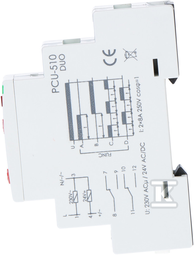 Przekaźnik czasowy PCU-510DUO, napięcie zasilania 230VAC, 24VAC/DC, 2xNO/NC, I=2x8A - obrazek 2