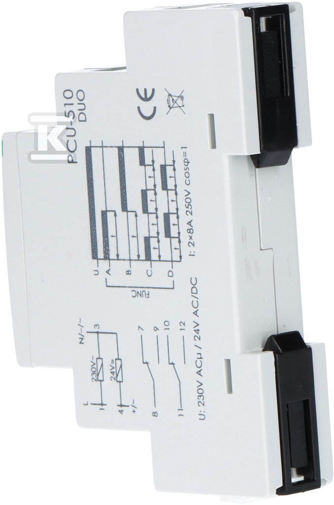 Przekaźnik czasowy PCU-510DUO, napięcie zasilania 230VAC, 24VAC/DC, 2xNO/NC, I=2x8A - obrazek 3