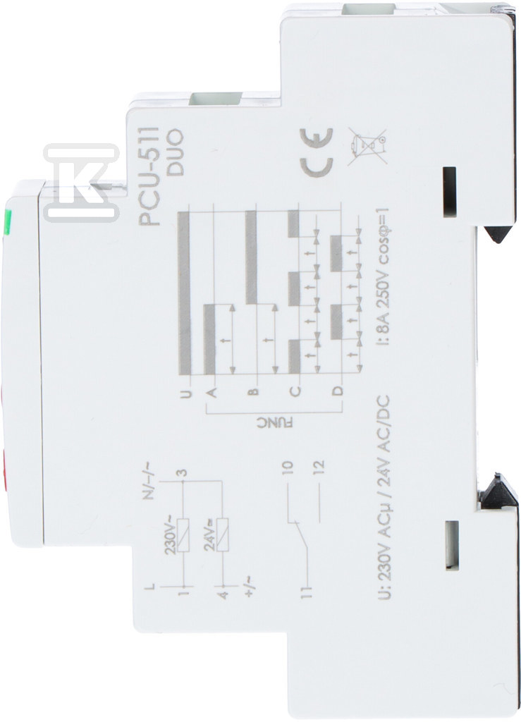 Przekaźnik czasowy 230V AC / 24 V AC/DC uniwersalny zakres czasowy 0,1s÷24h Un=24 i 230V~ Io<10A montaż na szynie TH-35 PCU-511DUO - obrazek 2