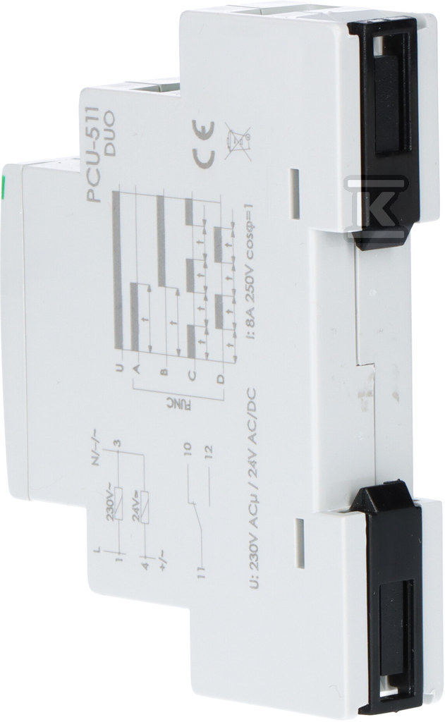 Przekaźnik czasowy 230V AC / 24 V AC/DC uniwersalny zakres czasowy 0,1s÷24h Un=24 i 230V~ Io<10A montaż na szynie TH-35 PCU-511DUO - obrazek 3